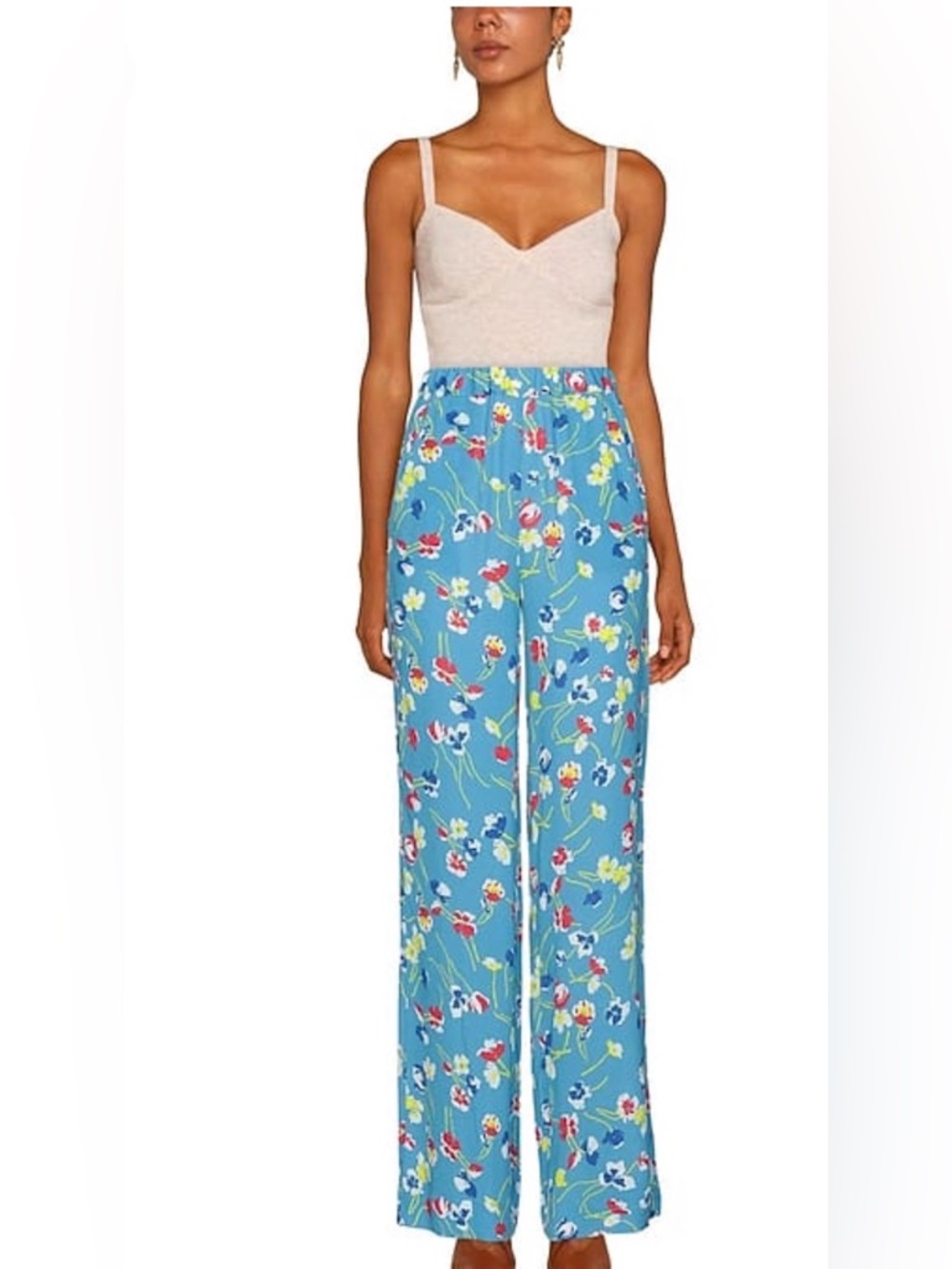 Solotre Blue Floral Wide-Leg Pants 100% viscose made in Italy NEW WITH TAGS XS